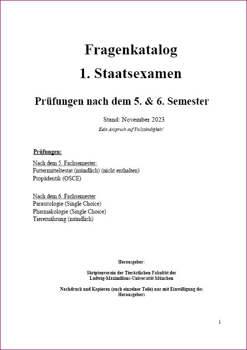 Einzelskripte Fragenkatalog 1. Staatsexamen